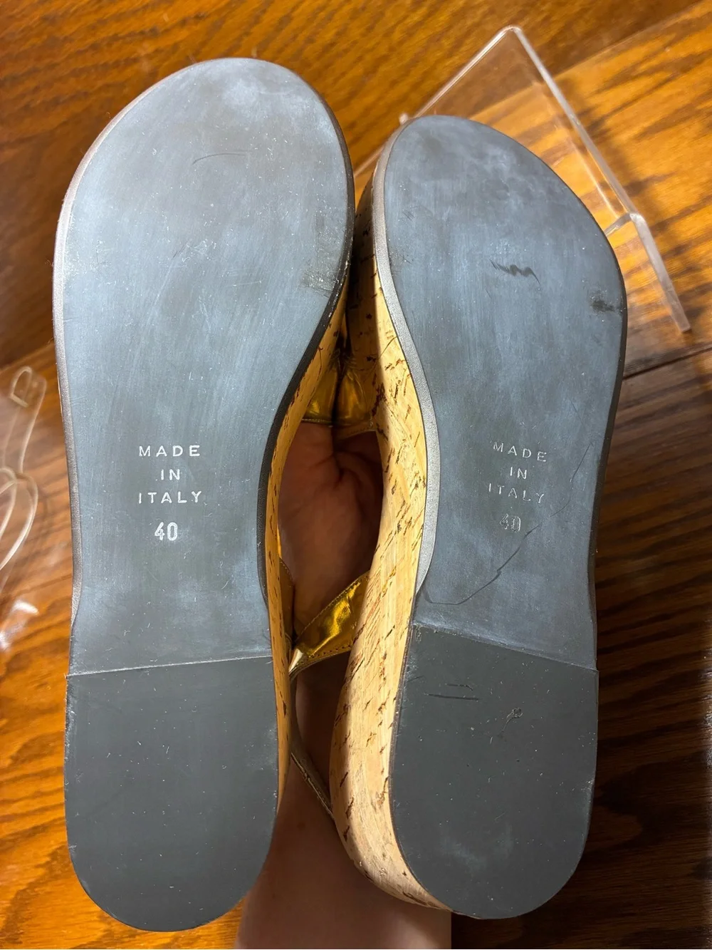 Gastone Lucioli ITALY MADE Metallic Gold Cork Platform Wedge Sandals EU40 US 9.5